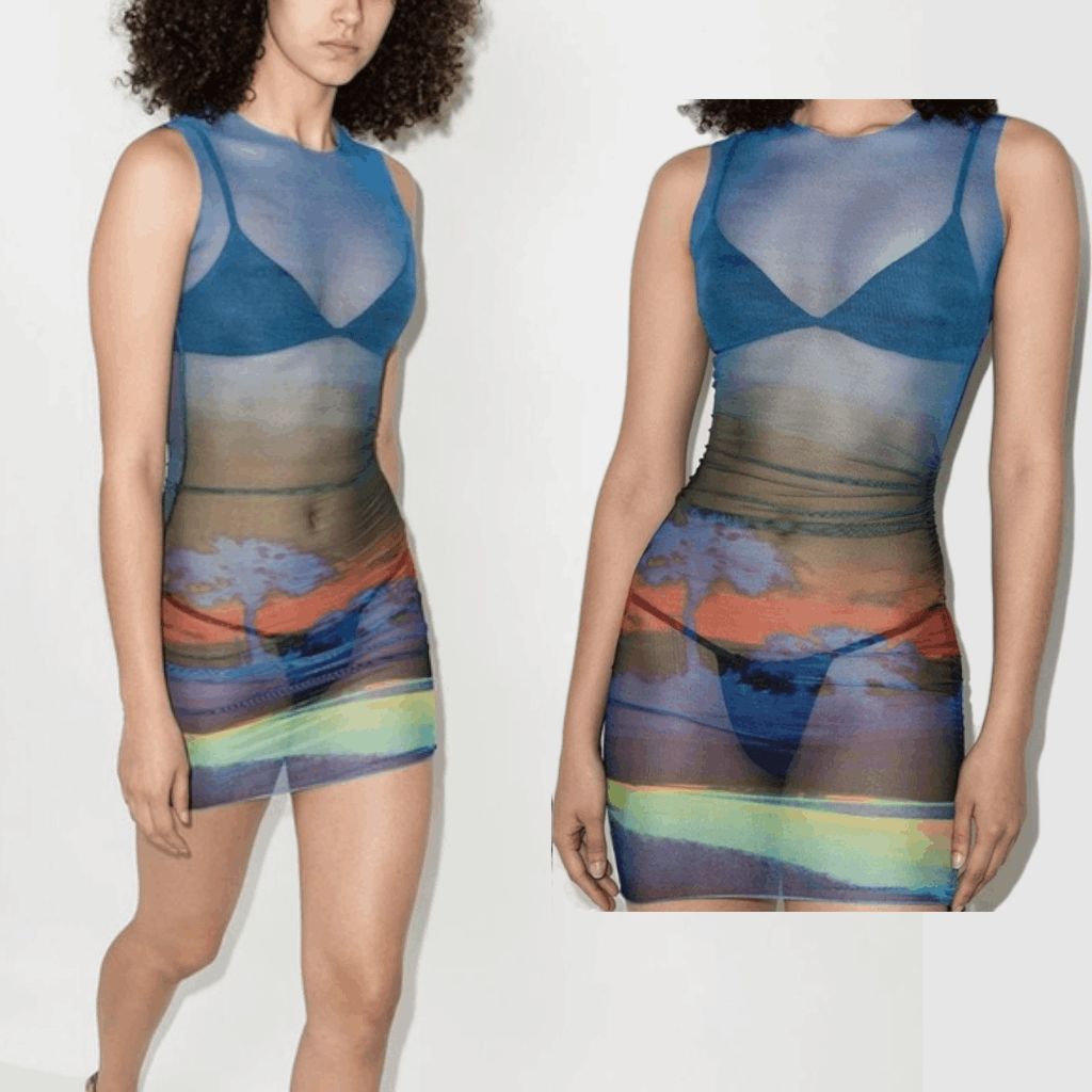 Louisa Ballou Heatwave Ruched Mesh Sheer Fitted Bodycon Mini Dress Size Small — image 2 of 8